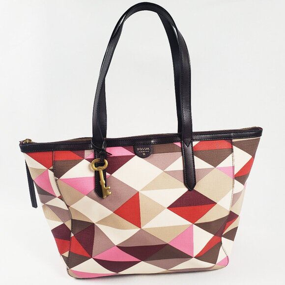 Fossil Sydney Shopper Tote Bag, Midcentury Geometric Multicolor, Classy + Tough - Picture 1 of 10